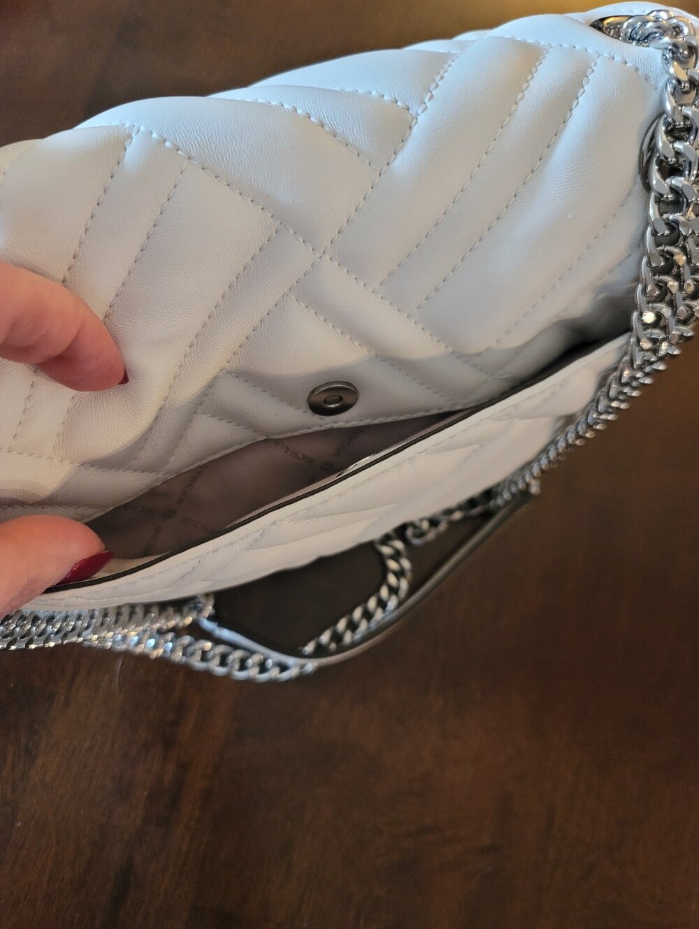 Michael Kors Quilted White Crossbody with Silver Chain Strap - Picture 3 of 5